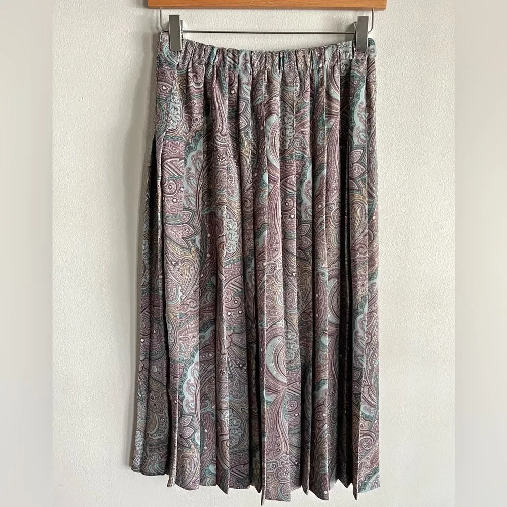 Vintage Koret Petite Paisley Pleated Midi Skirt Boho Cottagecore Size 4